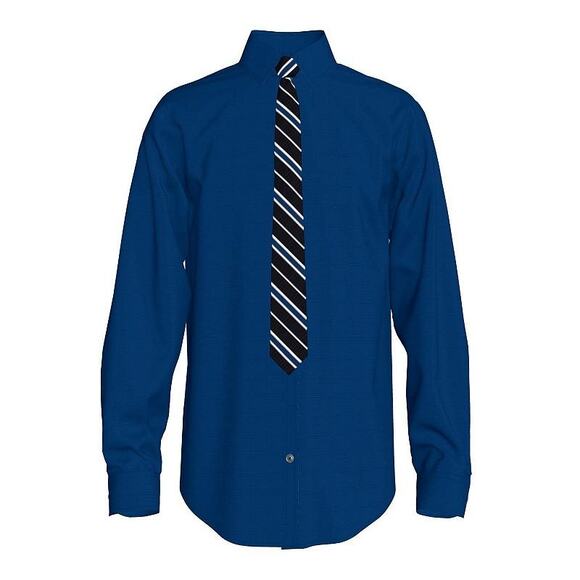 Van Heusen Boy's Button-Down Shirt & Tie Set Size M (10-12) Dark Blue NWT - Picture 1 of 12